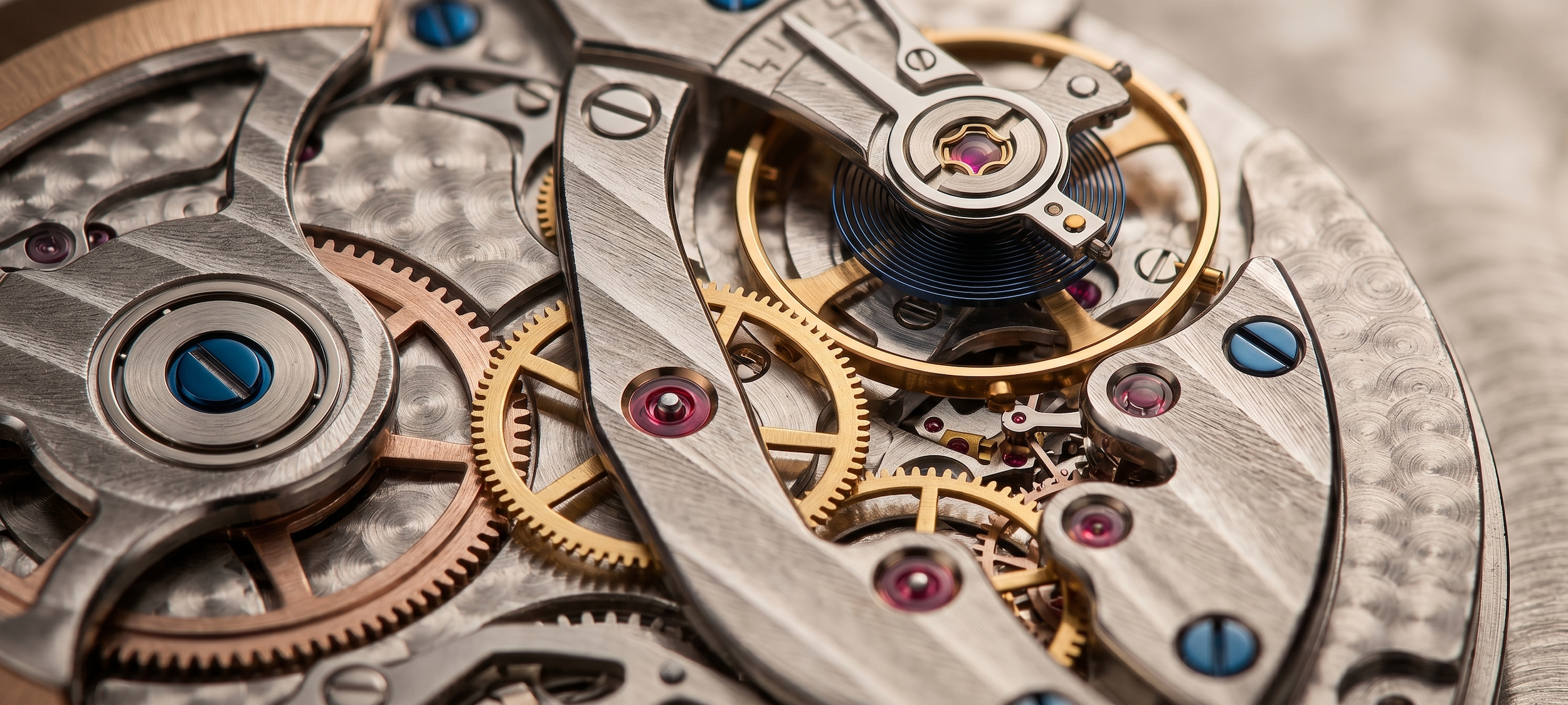 Plan rapproché d’un mouvement mécanique de montre avec ses composants visibles