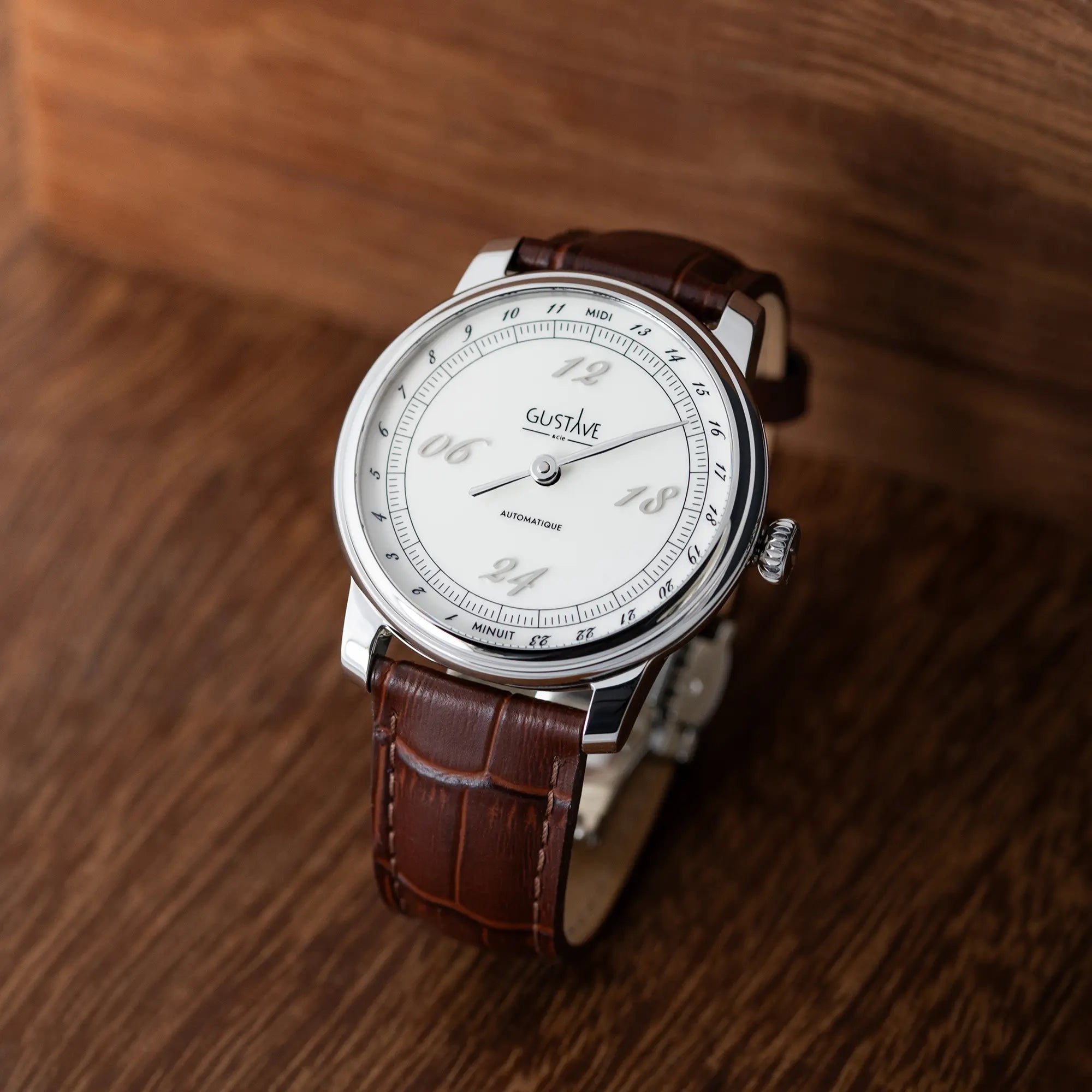 gustave & cie/クォーツ腕時計/アナログ/WHT Gustave et cie⁄クォーツ腕時計⁄アナログ⁄ステンレス⁄WHT⁄BLK⁄24時間時計