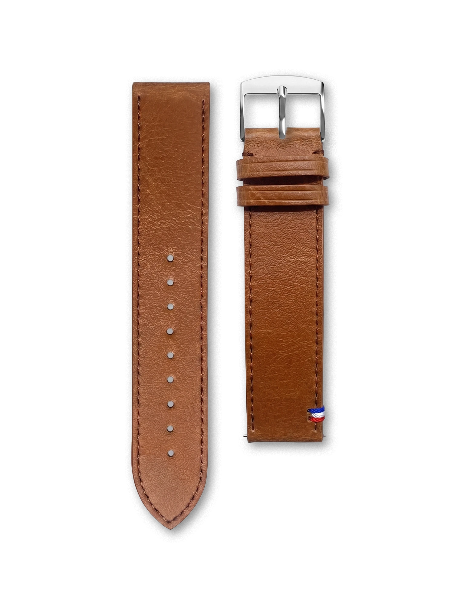 VEGAN STITCHED LEATHER BAND - BROWN - MADE IN FRANCE