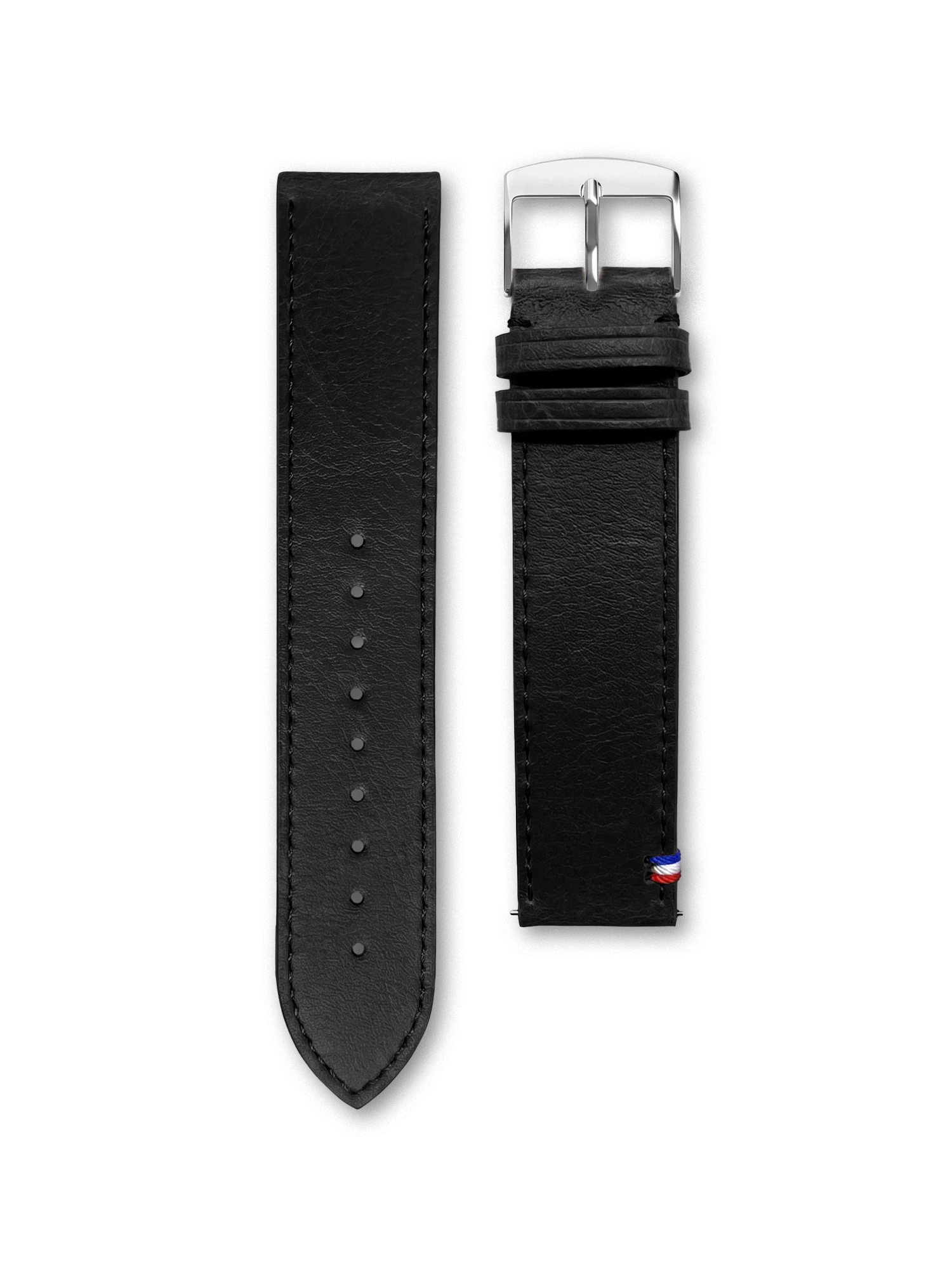 VEGAN STITCHED LEATHER BAND - BLACK - MADE IN FRANCE