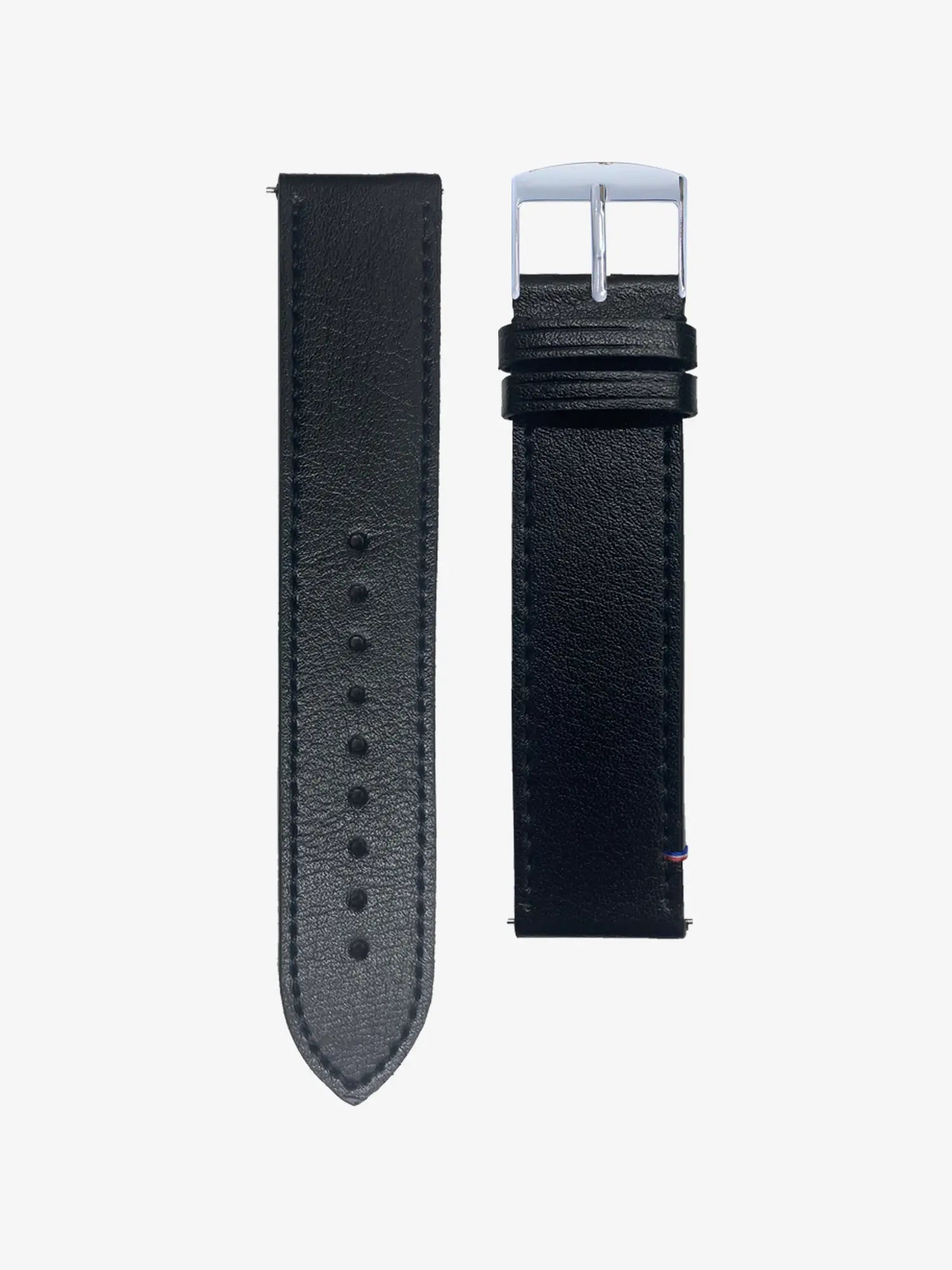 VEGAN STITCHED LEATHER BAND - BLACK - MADE IN FRANCE
