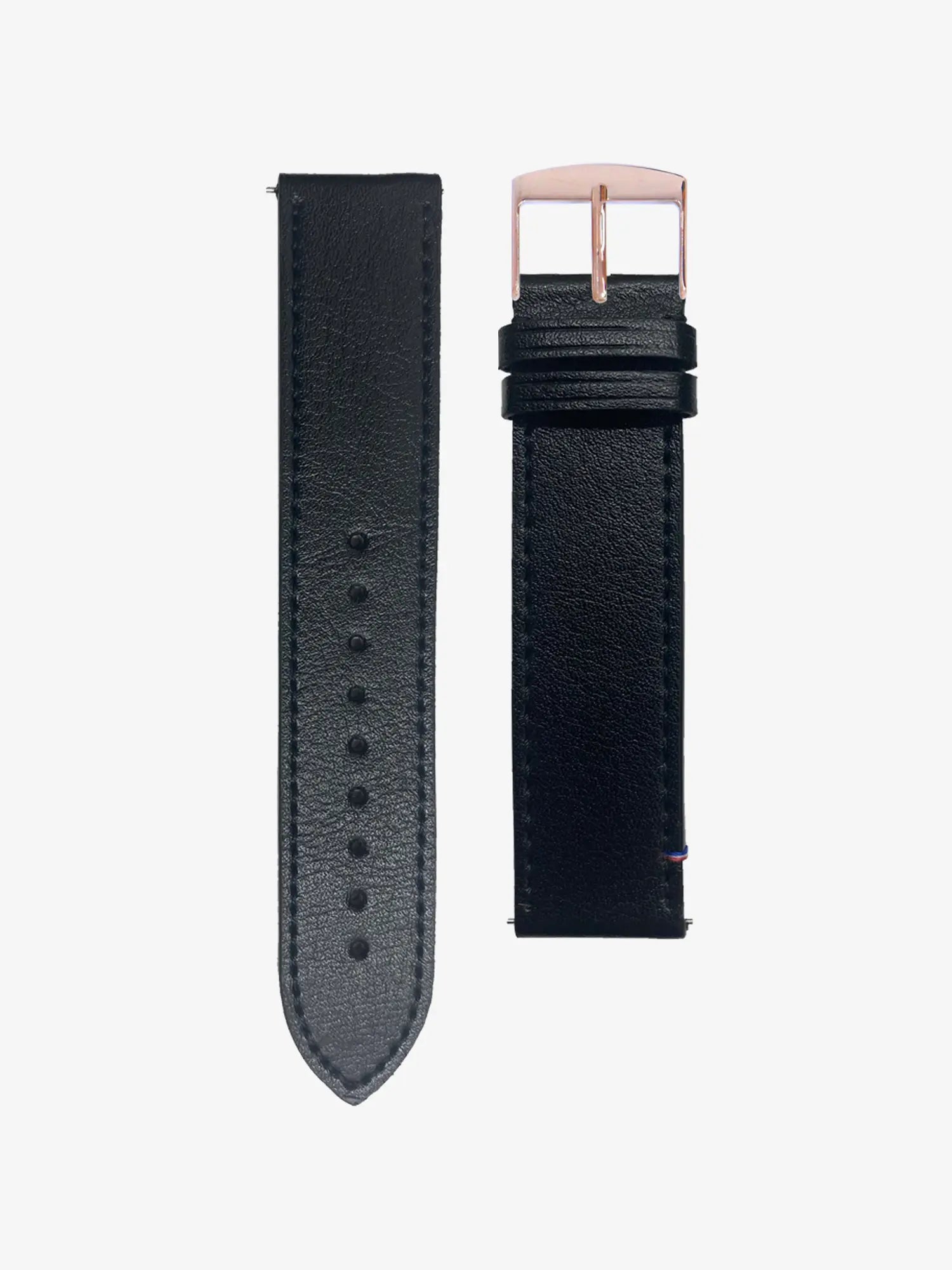 VEGAN STITCHED LEATHER BAND - BLACK - MADE IN FRANCE