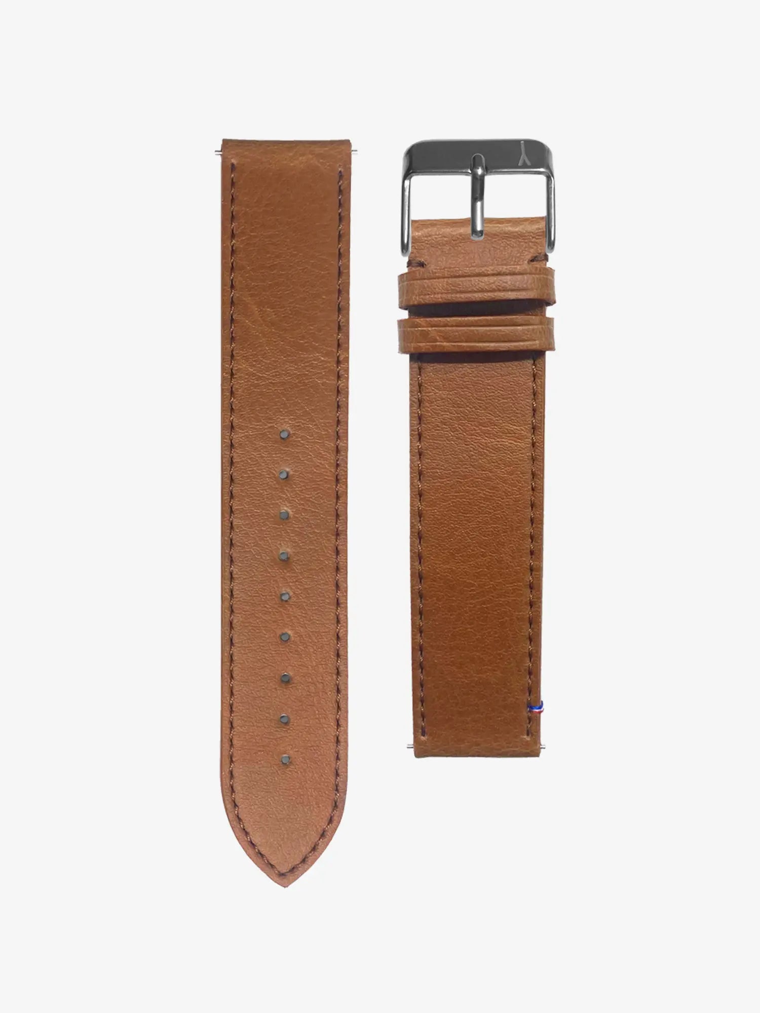 VEGAN STITCHED LEATHER BAND - BROWN - MADE IN FRANCE