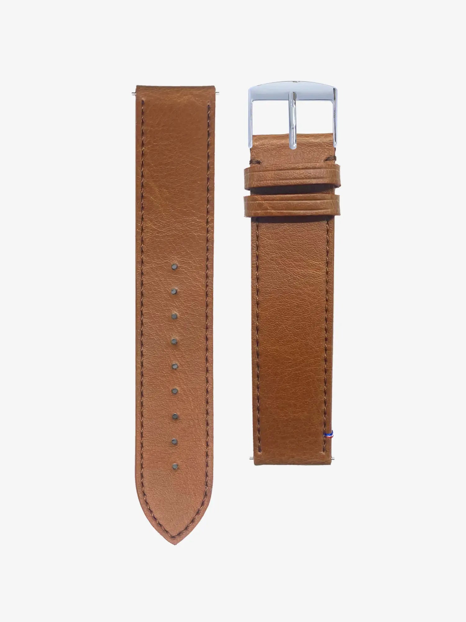 VEGAN STITCHED LEATHER BAND - BROWN - MADE IN FRANCE