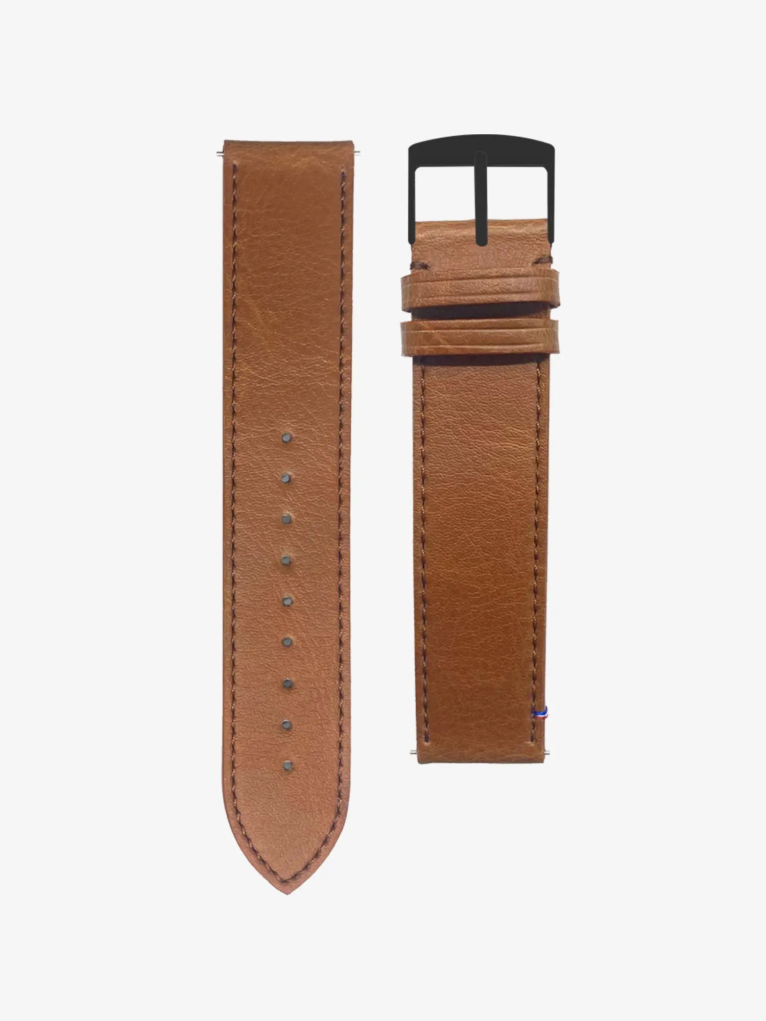 VEGAN STITCHED LEATHER BAND - BROWN - MADE IN FRANCE