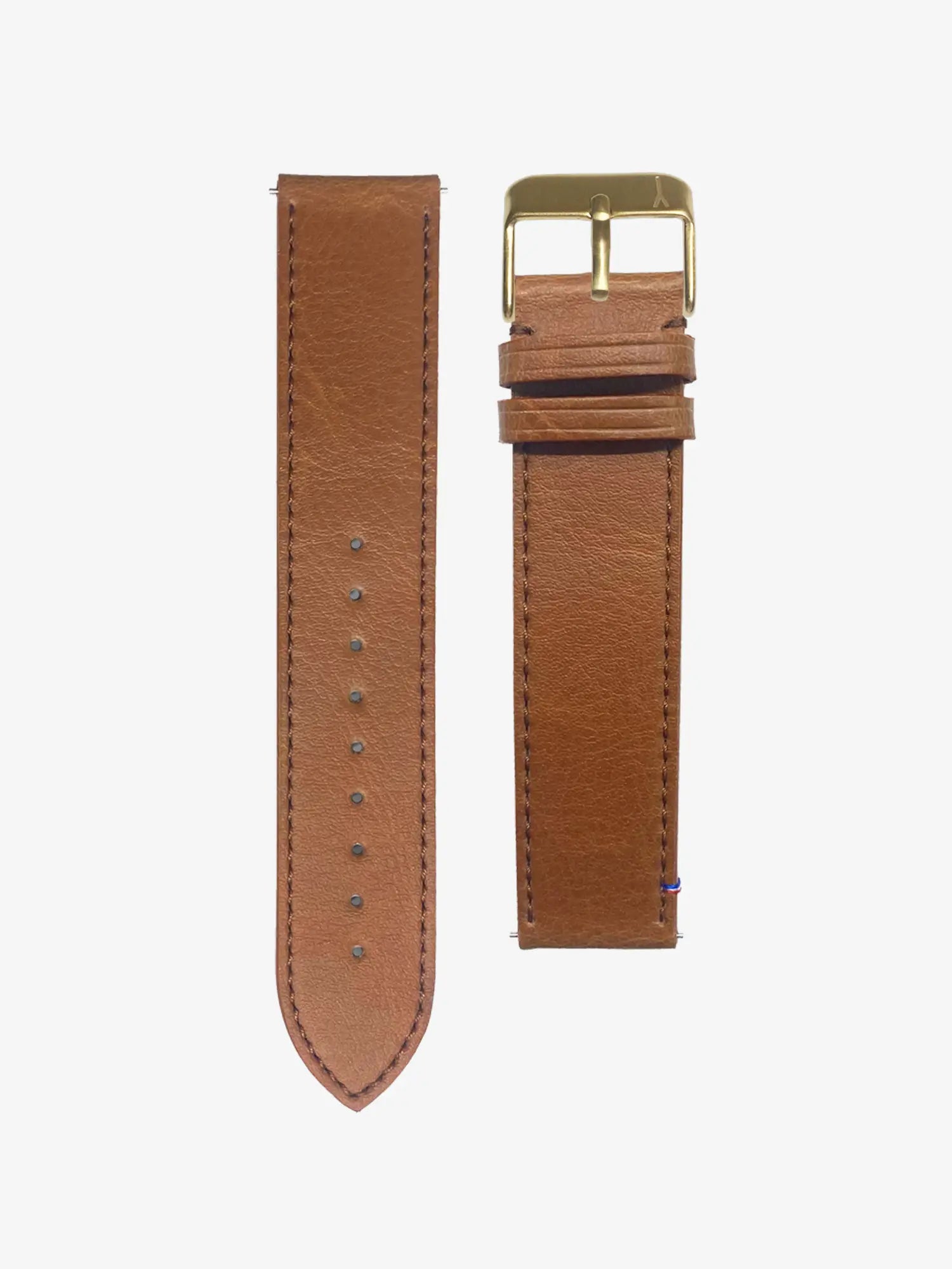 VEGAN STITCHED LEATHER BAND - BROWN - MADE IN FRANCE