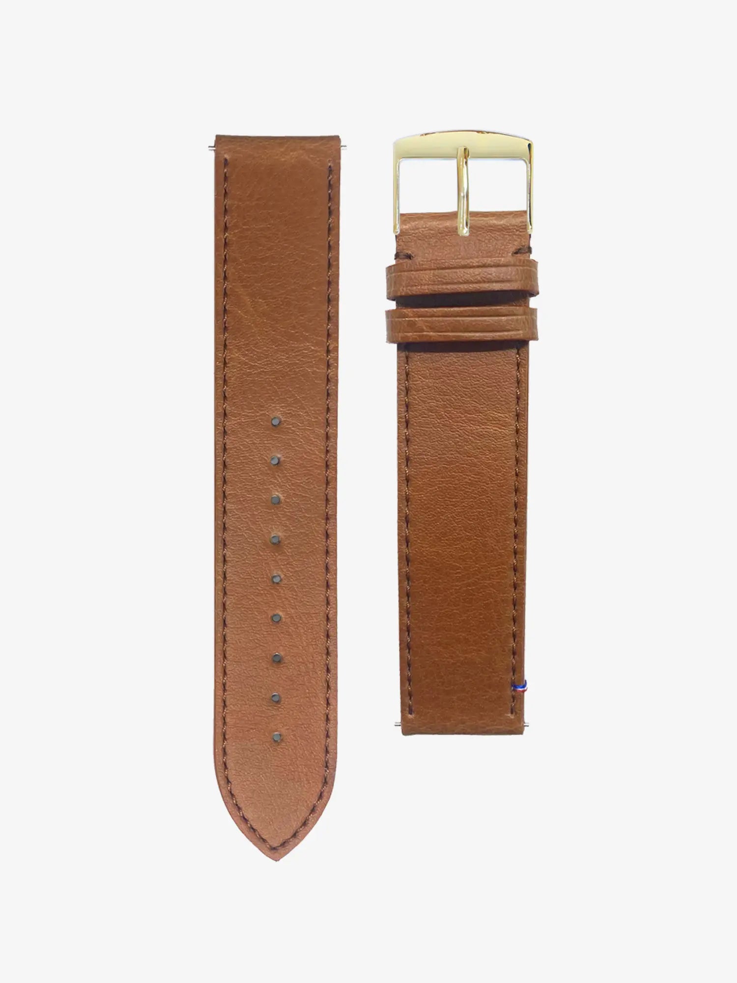 VEGAN STITCHED LEATHER BAND - BROWN - MADE IN FRANCE