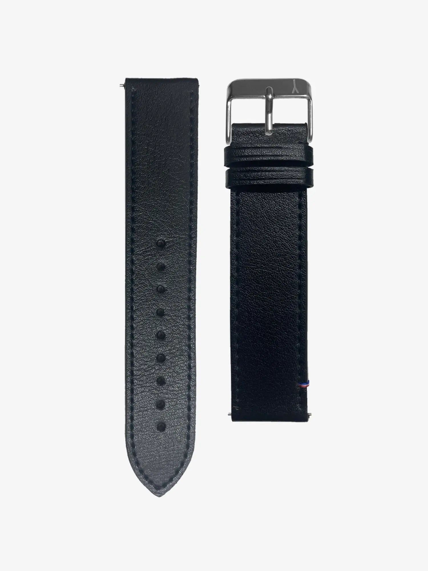 VEGAN STITCHED LEATHER BAND - BLACK - MADE IN FRANCE