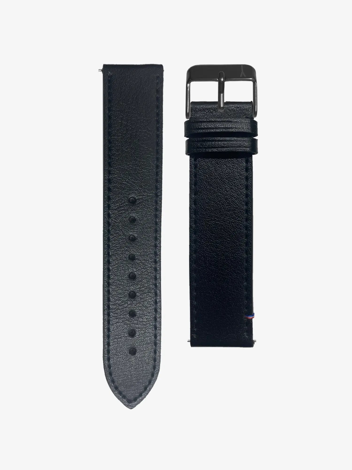 VEGAN STITCHED LEATHER BAND - BLACK - MADE IN FRANCE