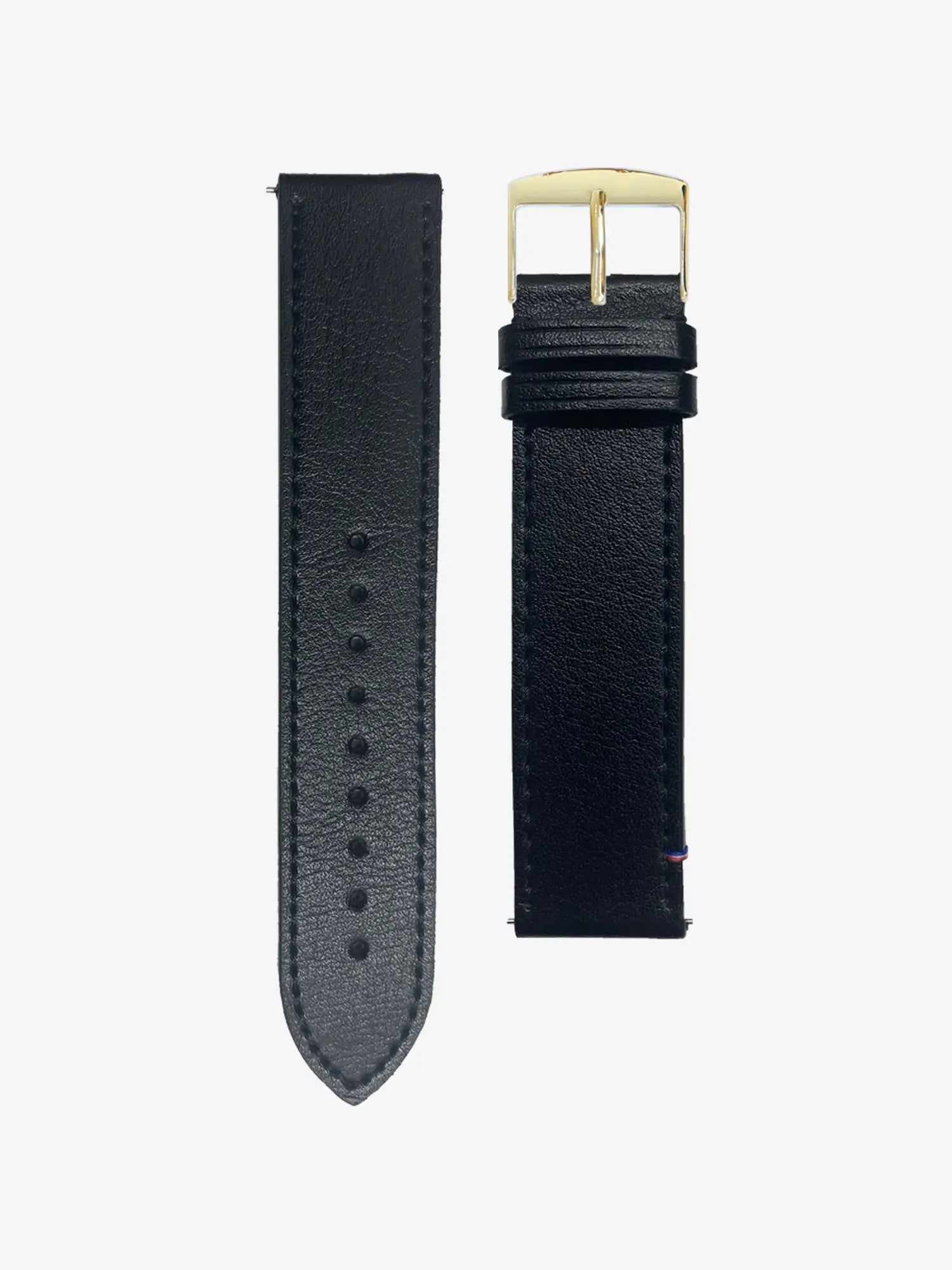 VEGAN STITCHED LEATHER BAND - BLACK - MADE IN FRANCE