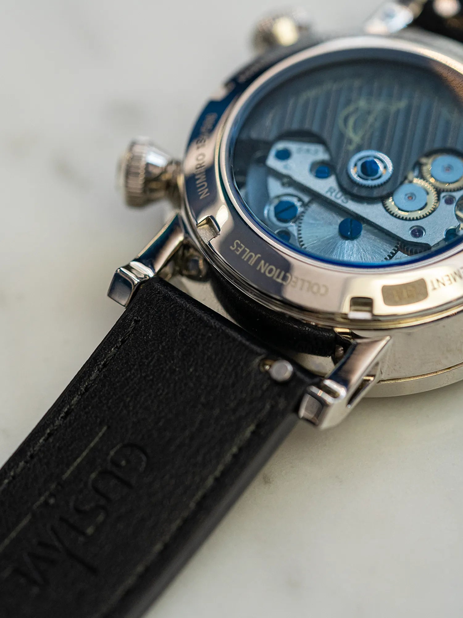 VEGAN STITCHED LEATHER BAND - BLACK - MADE IN FRANCE