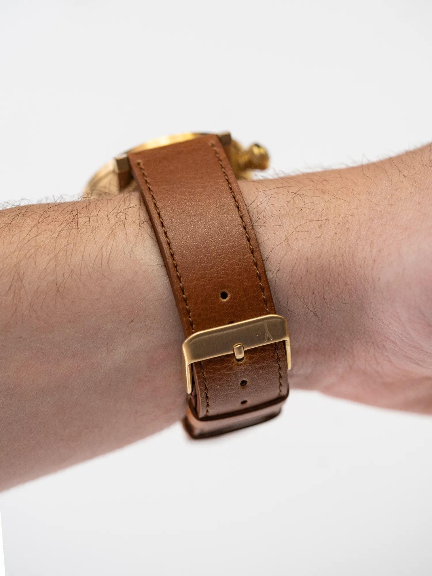 VEGAN STITCHED LEATHER BAND - BROWN - MADE IN FRANCE