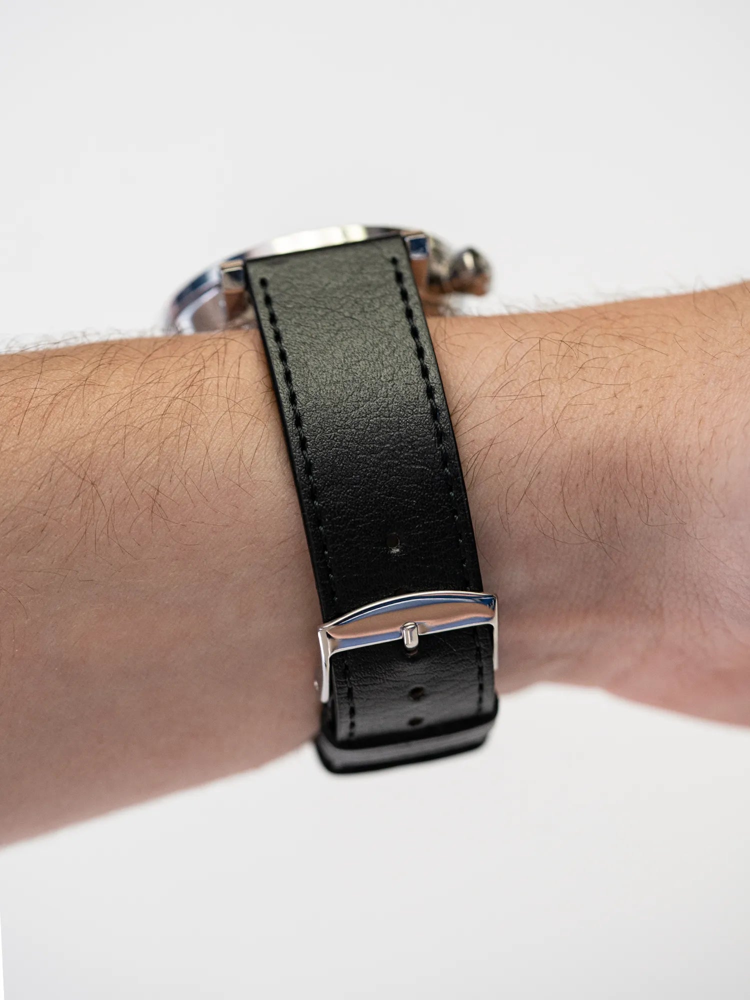 VEGAN STITCHED LEATHER BAND - BLACK - MADE IN FRANCE