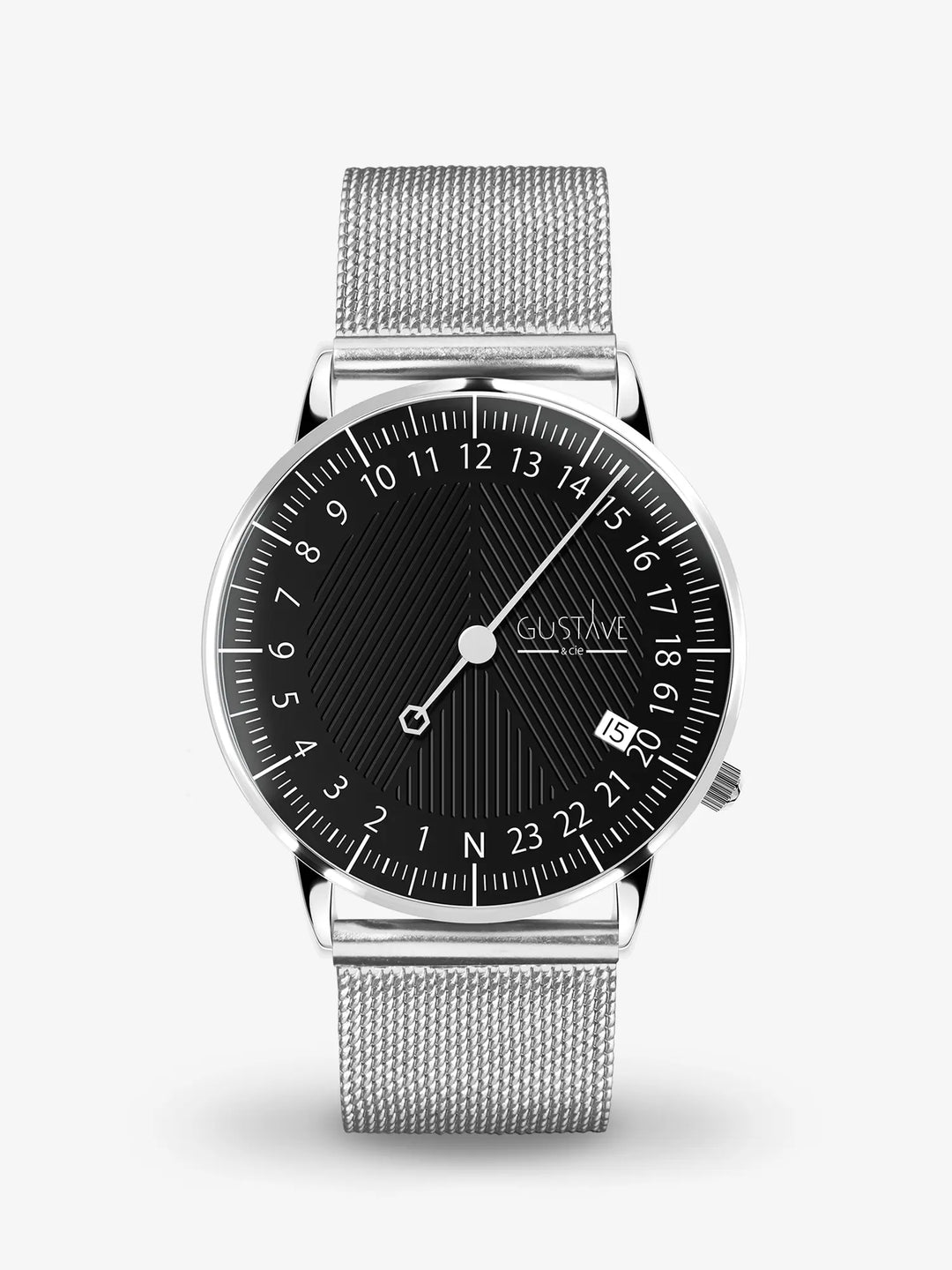Montre Jean Delatour Acier Inoxydable Et Cuir Noir - Homme étanche 50m